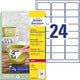 Avery wiederklebende Polyester-Etiketten, 63,5 x 33,9 mm, weiß