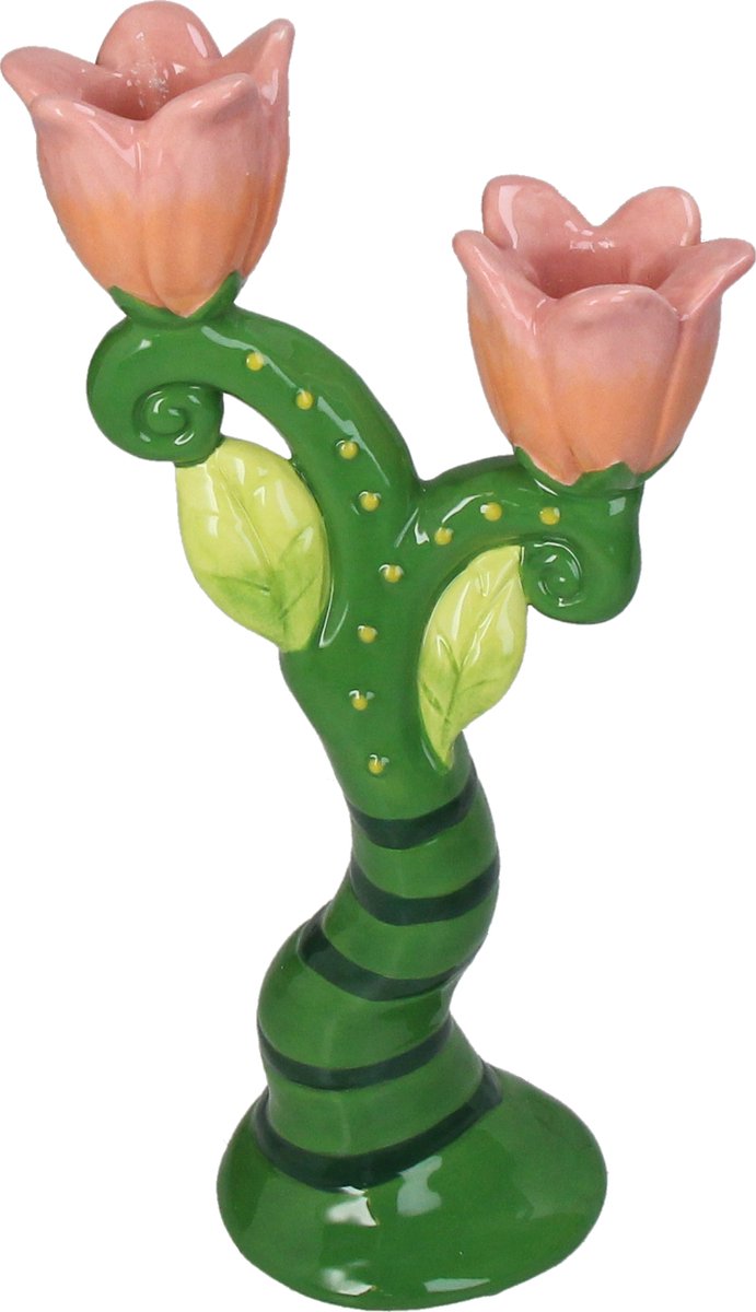 Hd Collection Kerzenhalter aus Steingut mit Blumenmuster, 13 x 7 x 25 cm