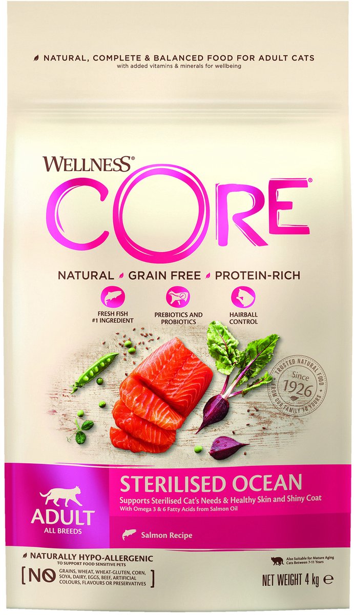 Wellness Core getreidefreier sterilisierter Lachs für Katzen – Katzenfutter – 4 kg