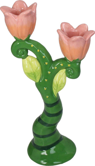Hd Collection Kerzenhalter aus Steingut mit Blumenmuster, 13 x 7 x 25 cm