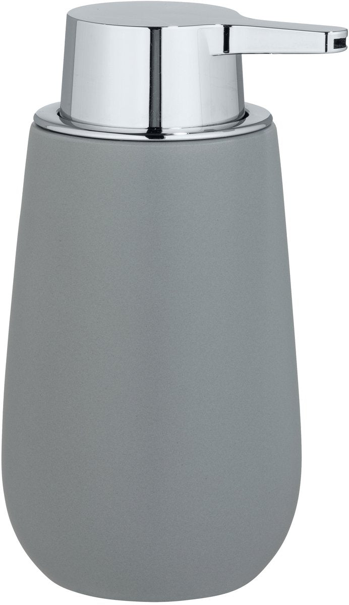 Wenko Seifenspender Badi Grau matt aus Keramik 320ml – Seifenpumpe freistehend und nachfüllbar – Bad WC Küche