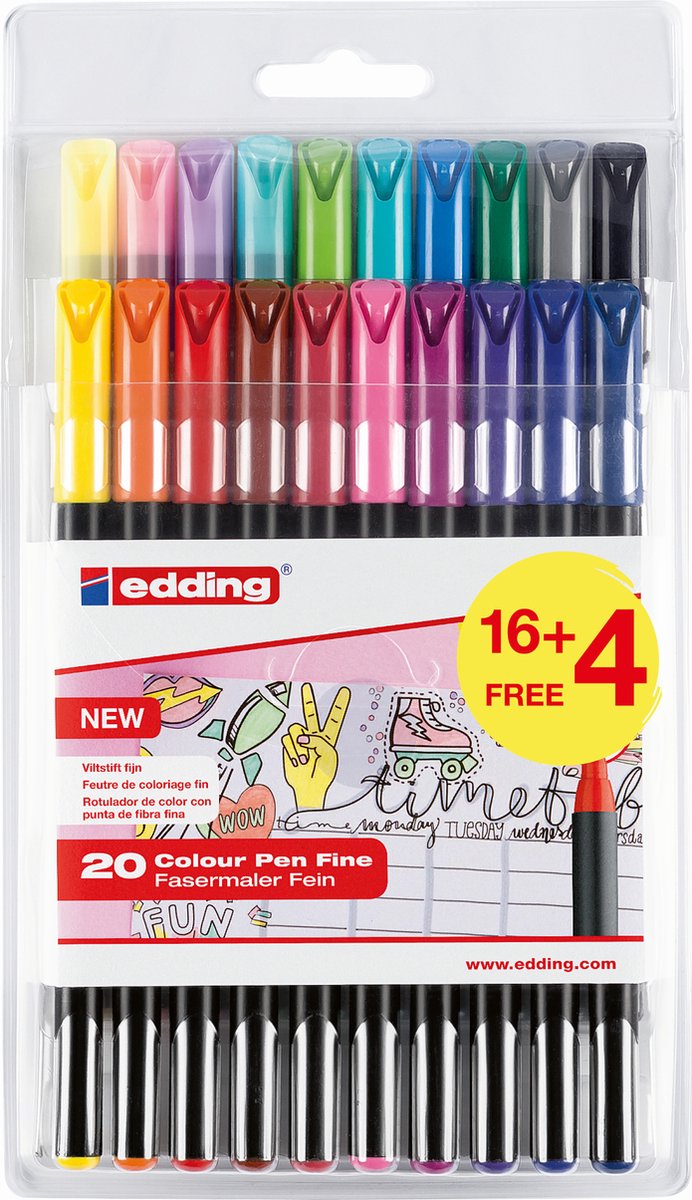 Edding e-1200-20s Filzstifte, 20er-Set, Modell 1200, Farben: 1-12, 14, 17, 19, 20, 58, 83, 87, 88