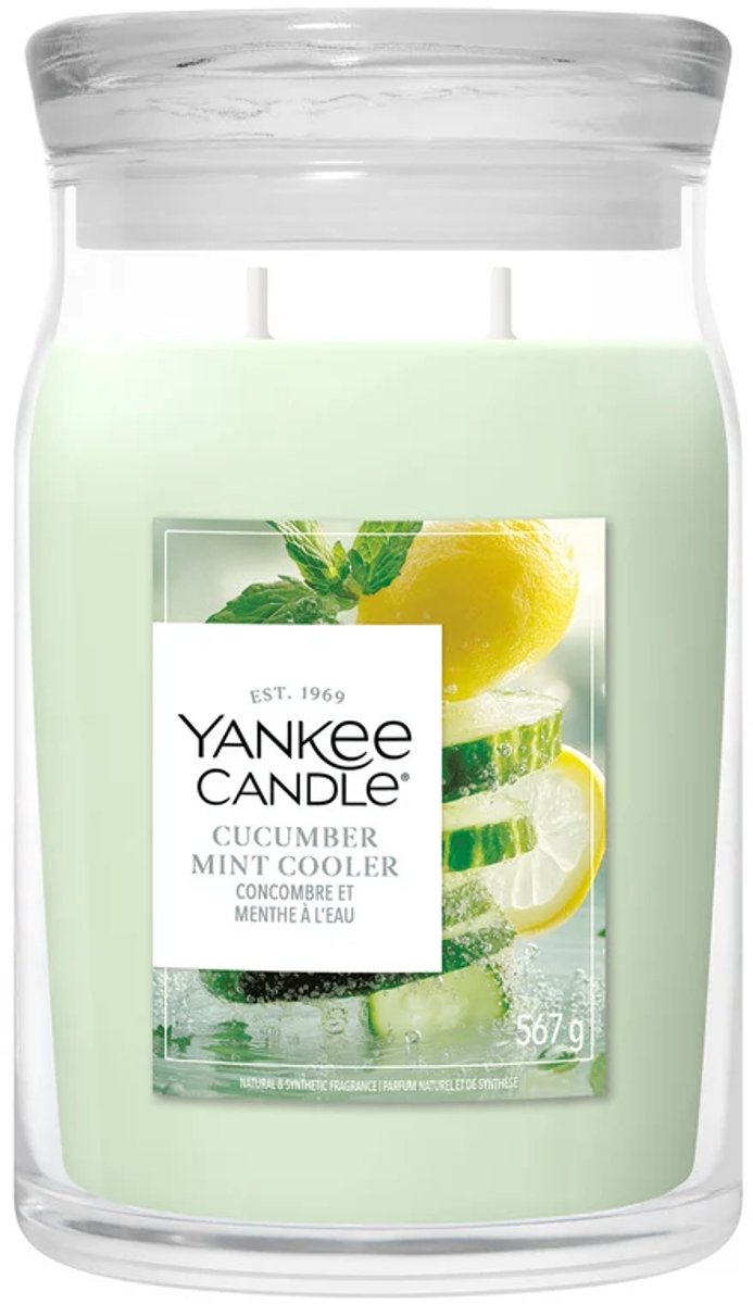 Yankee Candle – Gurke-Minze-Kühler-Duftkerze im großen Glas – 90 Brennstunden – zwei Dochte