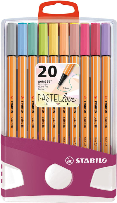 Stabilo point 88 – Fineliner 0,4 mm – Pastellparade – Set mit 20 verschiedenen Farben – davon 10 Pastellfarben