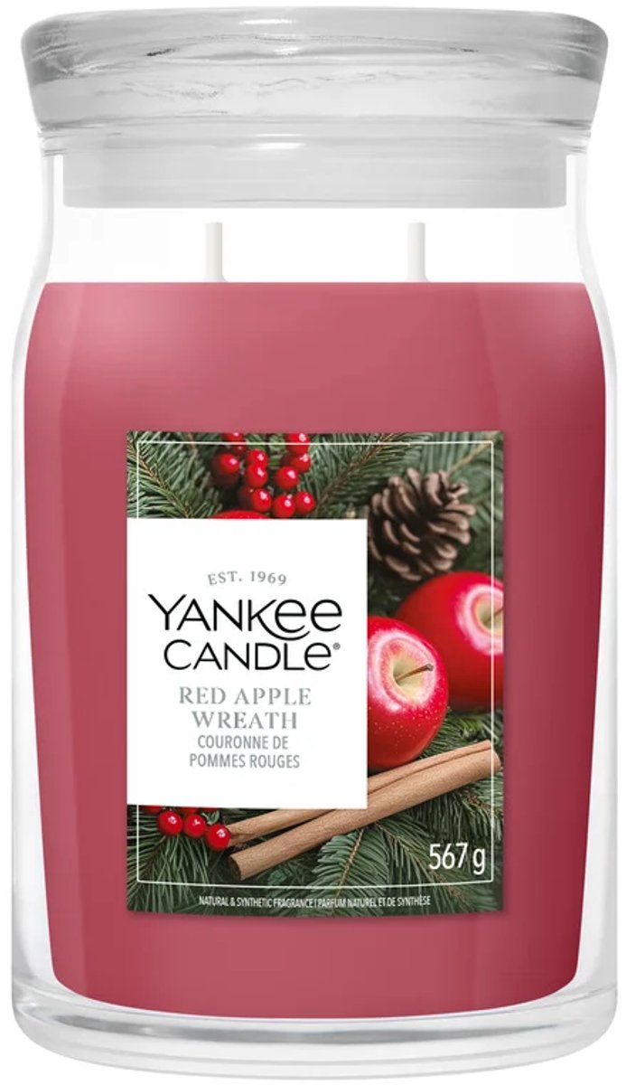 Yankee Candle – Duftkerze mit rotem Apfelkranz, großes Glas – 90 Brennstunden – zwei Dochte