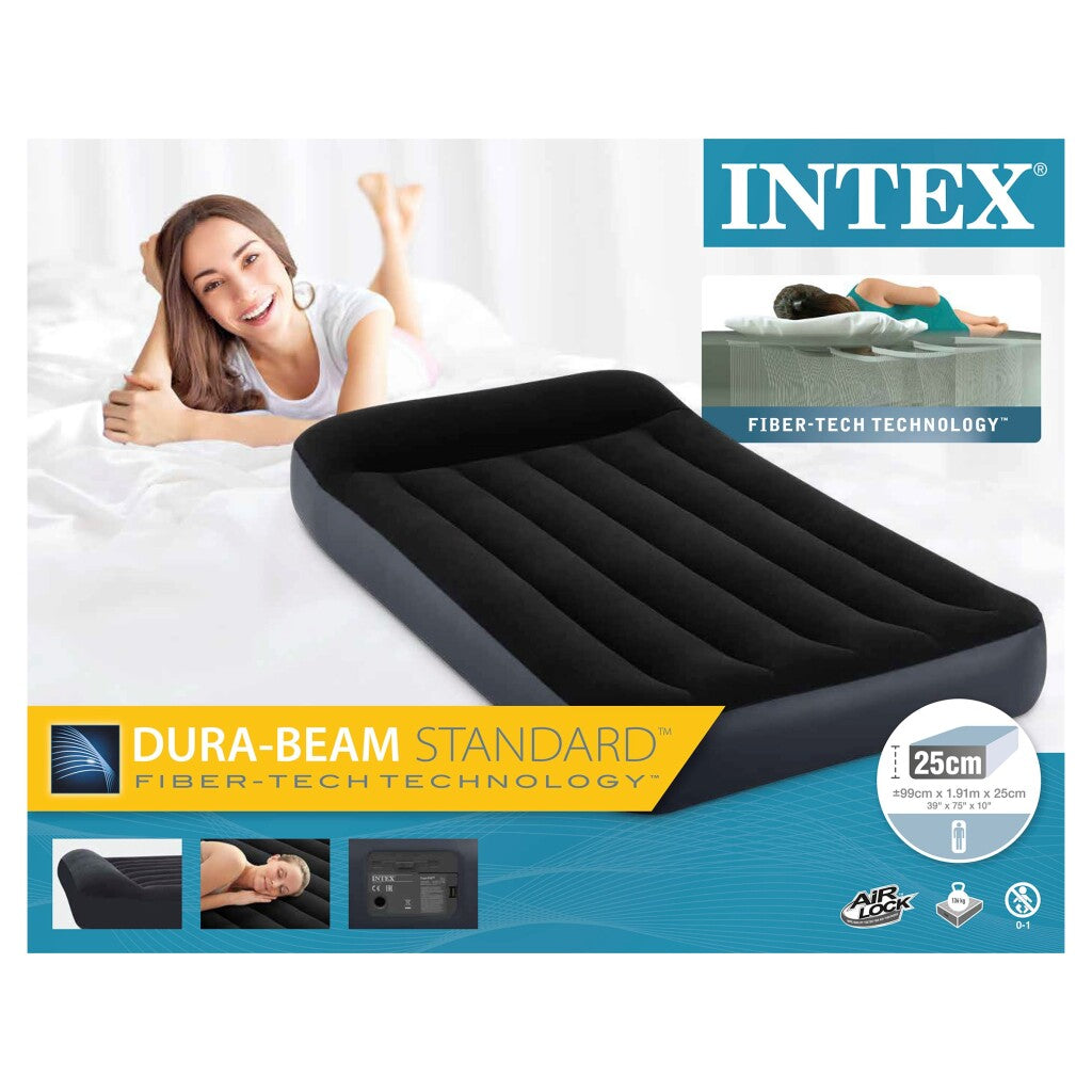 Intex 64146 Kissen Rest Twin Lufbett + Pumpe 99x191x25 cm Schwarz