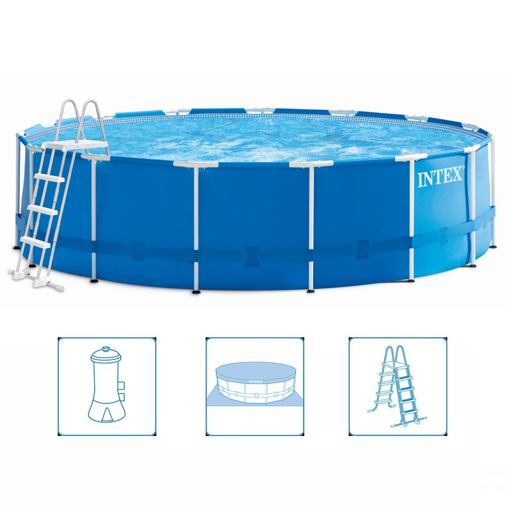 Intex 28242gn Metallrahmen-Schwimmbecken 457x122 cm + Filterpumpe und Treppe + Zubehör blau