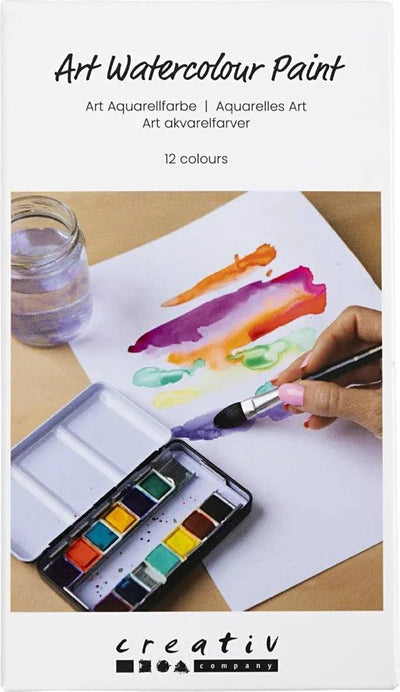 Creativ Company Art Aquarellfarbe, ½ Näpfchen, Blumen und Landschaften, Größe 10x15x20 mm, verschiedene Farben, 12 Farben 1 Stück