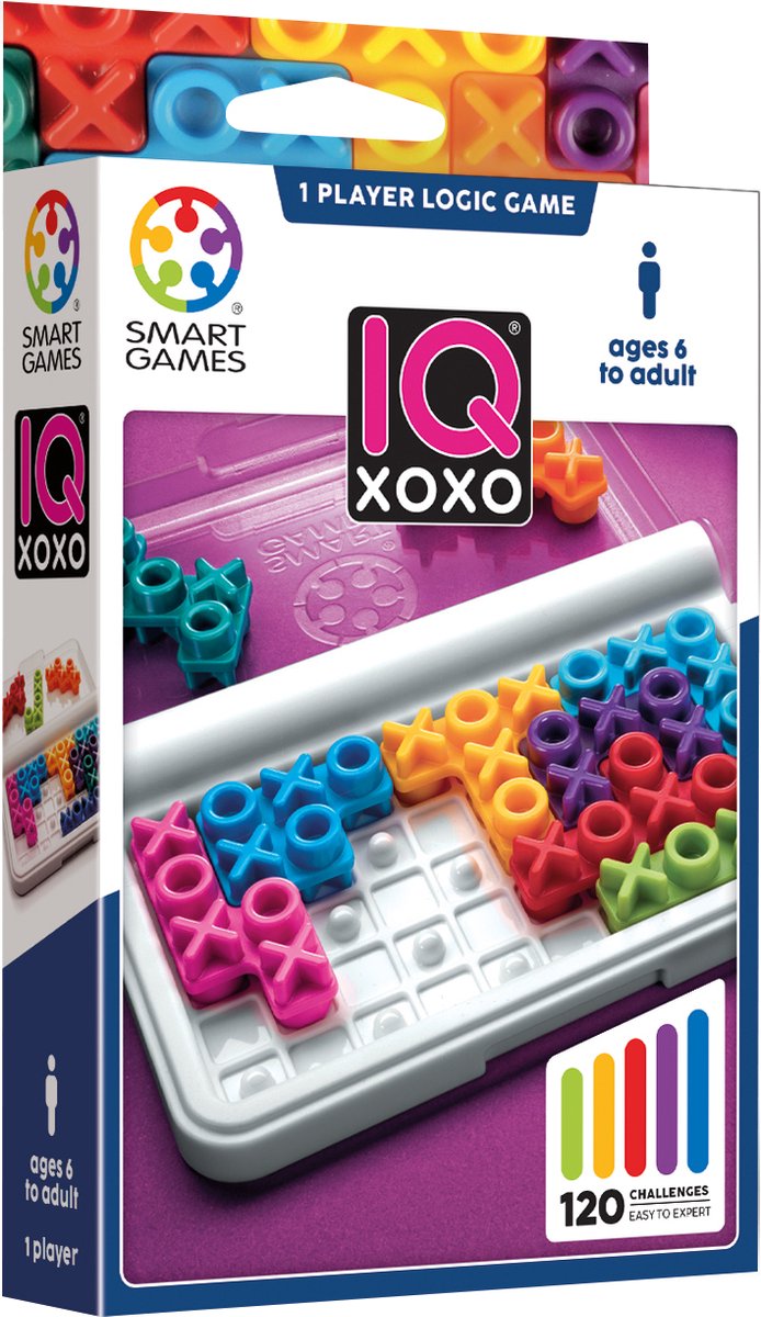 Smartgames IQ xoxo – Logisches Denkspiel Reiserätsel – 120 Aufgaben mit xoxo-Muster – lehrreiches Solospiel für Kinder und Erwachsene – ab 6 Jahren