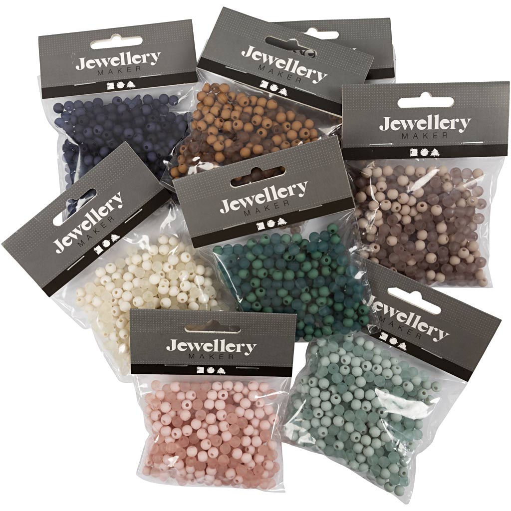 Creativ Company Kunststoffperlen, D 6 mm, Lochgröße 1,5 mm, Inhalt kann variieren, ca. 10x150 Stück, verschiedene Farben, 8x40 g 1 Karton