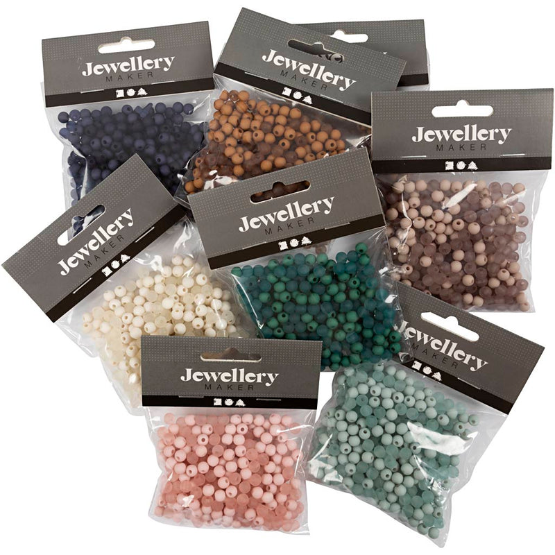 Creativ Company Kunststoffperlen, D 6 mm, Lochgröße 1,5 mm, Inhalt kann variieren, ca. 10x150 Stück, verschiedene Farben, 8x40 g 1 Karton