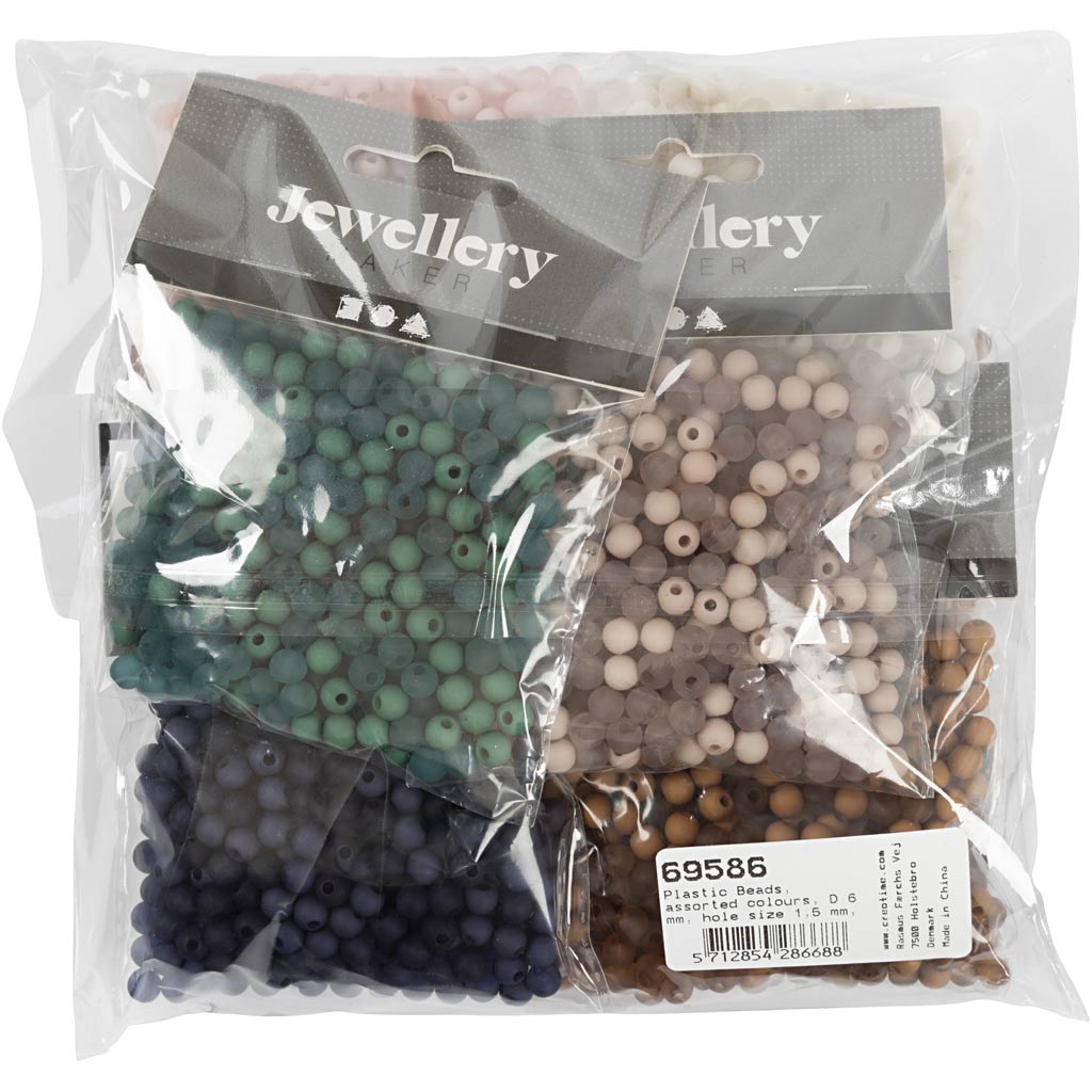 Creativ Company Kunststoffperlen, D 6 mm, Lochgröße 1,5 mm, Inhalt kann variieren, ca. 10x150 Stück, verschiedene Farben, 8x40 g 1 Karton