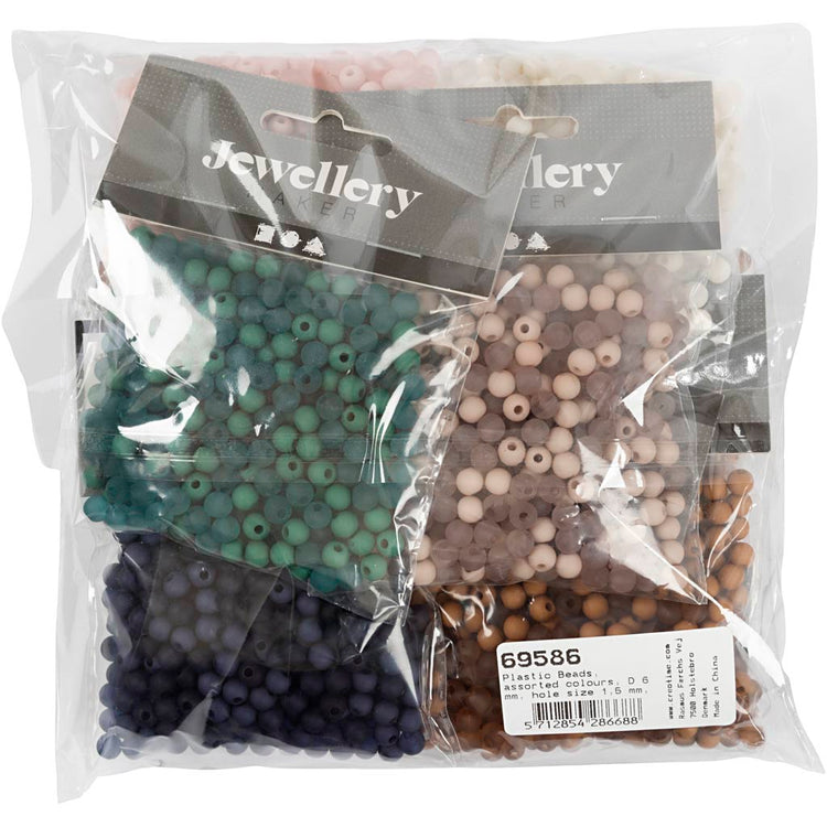 Creativ Company Kunststoffperlen, D 6 mm, Lochgröße 1,5 mm, Inhalt kann variieren, ca. 10x150 Stück, verschiedene Farben, 8x40 g 1 Karton