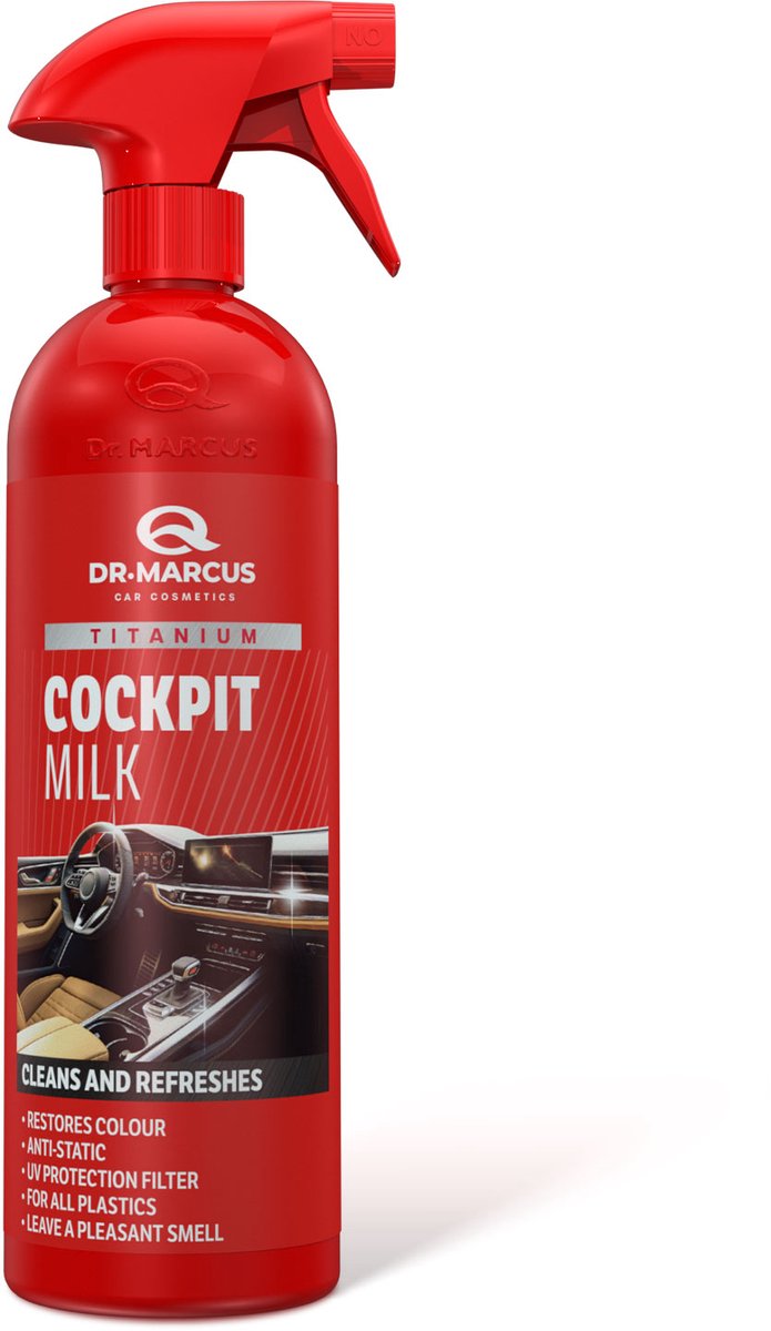 Dr. Marcus Titanium Line Satin Cockpitmilch – 3 in 1 poliert, schützt und erfrischt – Cockpitspray – Cockpitreiniger für alle Kunststoffoberflächen – 750 ml