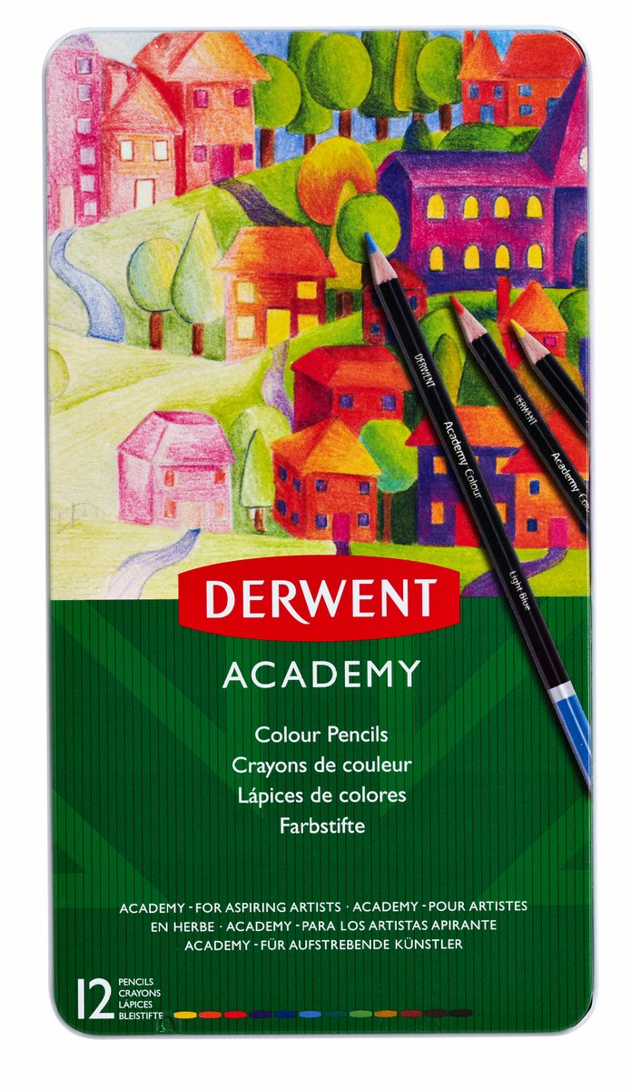 Derwent Academy Buntstifte in einer Dose – verschiedene Farben – Set mit 12 Buntstiften