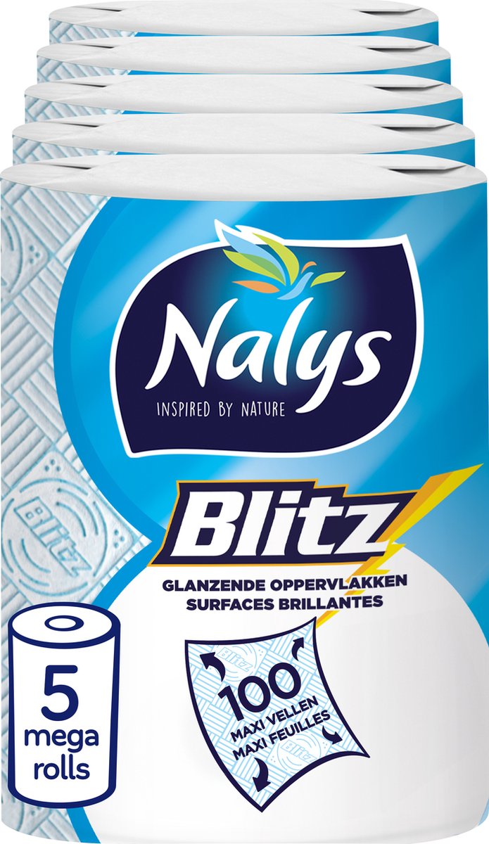 Nalys Blitz Küchenpapier – 5 Megarollen – 3 Lagen – Vorteilspack – Papierverpackung