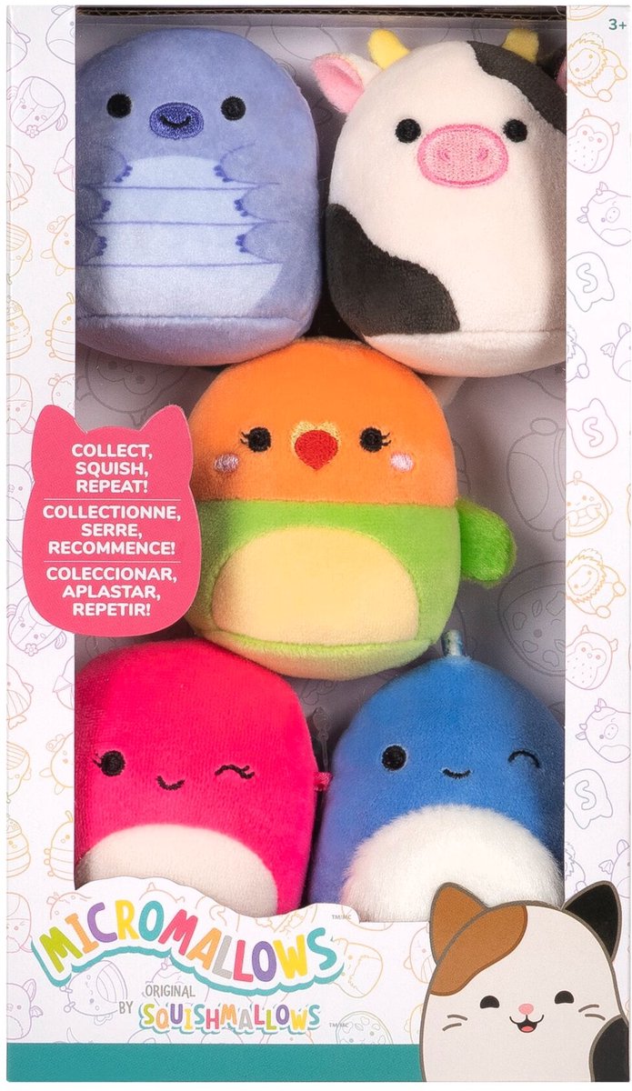 Jazwares Micromallows – 5er-Pack Plüsch-Squishmallows (Tew, Connor, Plath, Brody, Lasla), 6 cm