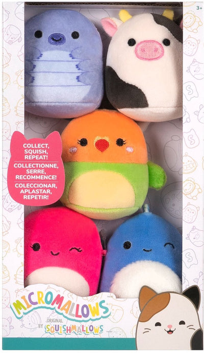 Jazwares Micromallows – 5er-Pack Plüsch-Squishmallows (Tew, Connor, Plath, Brody, Lasla), 6 cm
