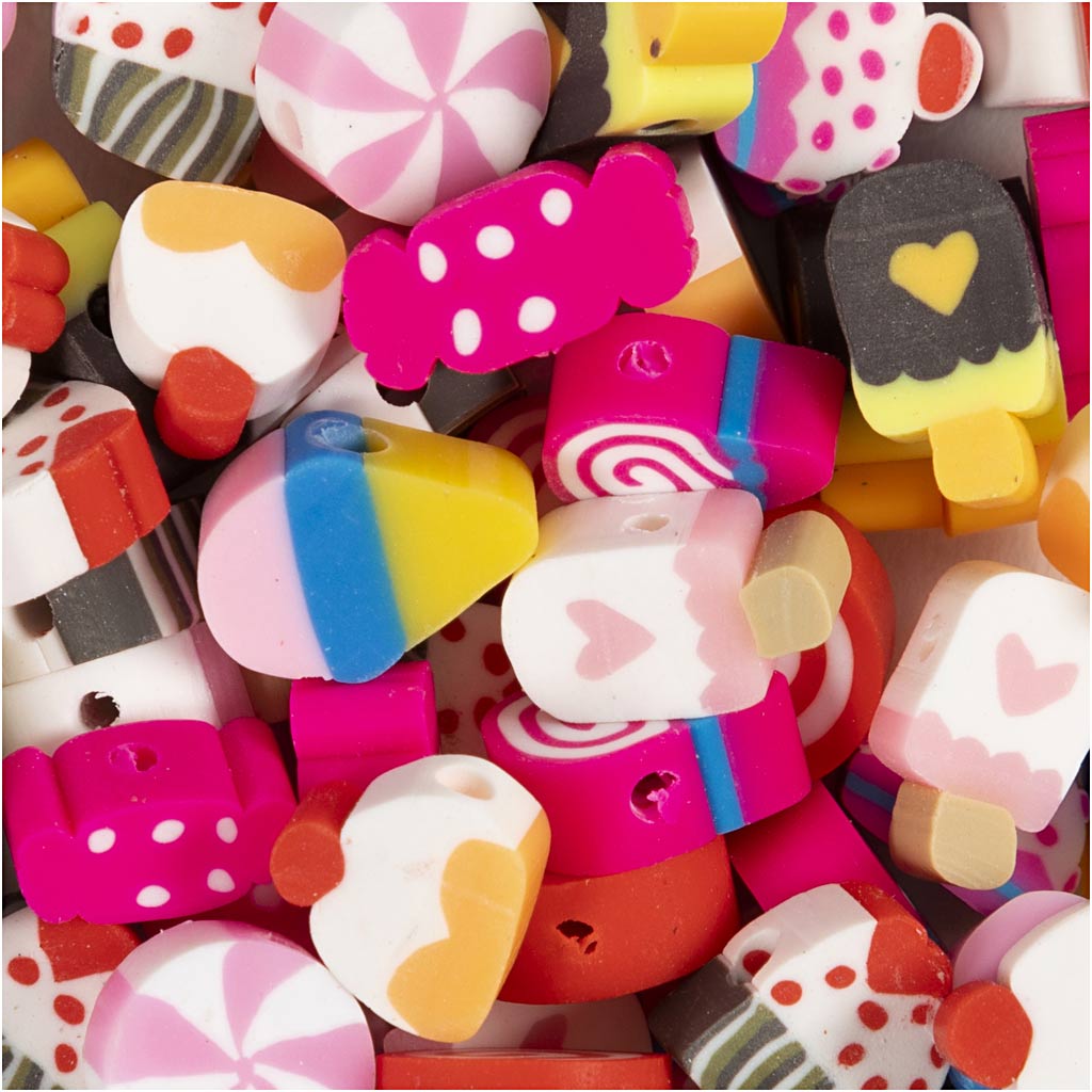 Creativ Company Figurenperlen, Süßigkeiten, Kuchen und Eis, D 10 mm, Lochgröße 1,5 mm, 200 Stück 1 Box