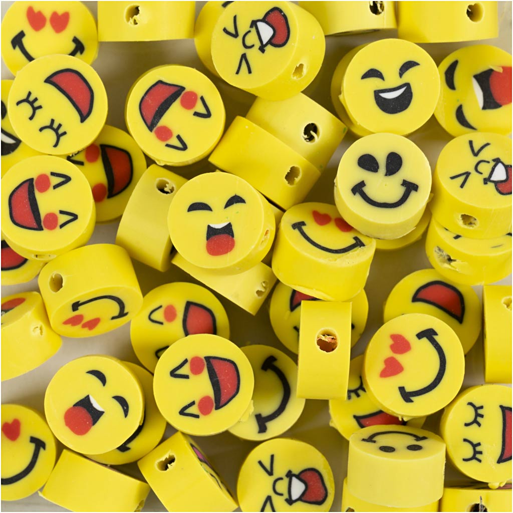 Creativ Company Figurenperlen, Emoji, D 10 mm, Lochgröße 1,5 mm, 200 Stück 1 Box
