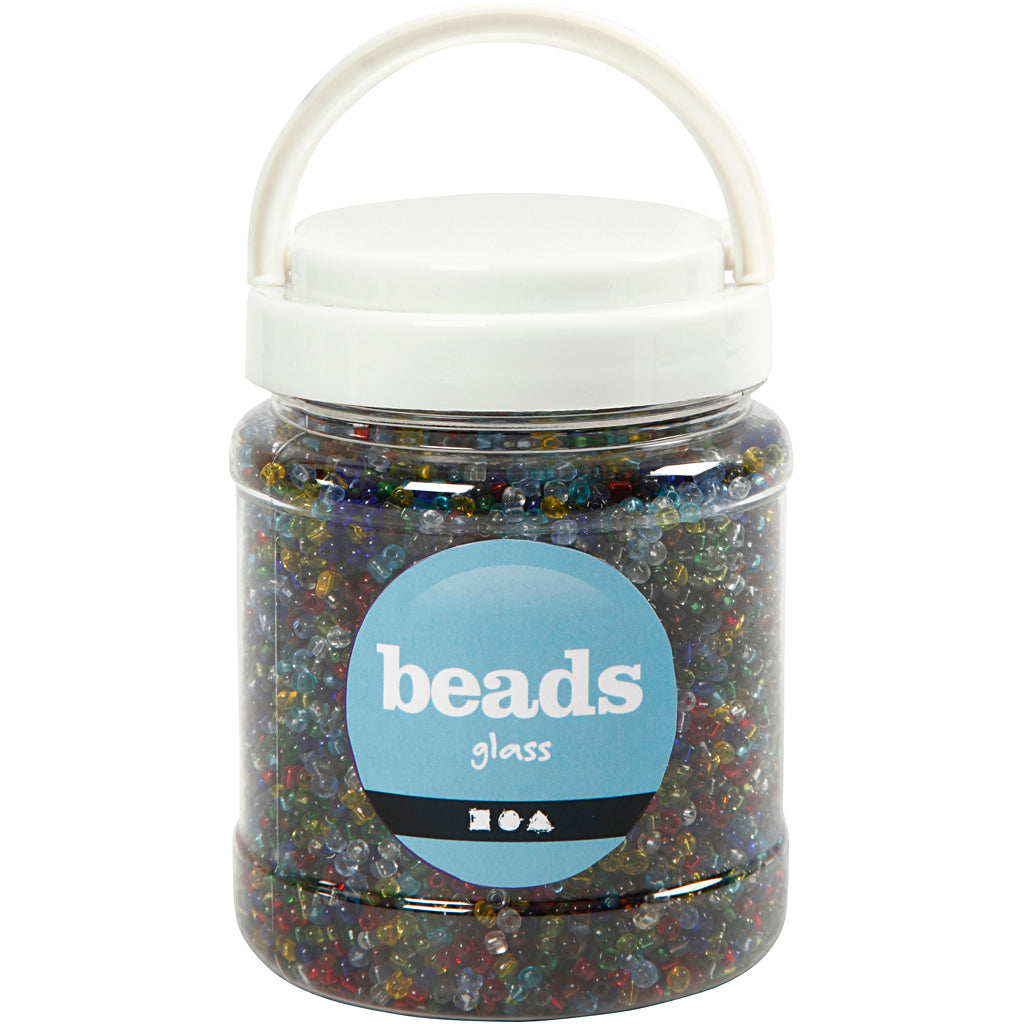 Creativ Company Rocailles, D 4 mm, Größe 6 0, Lochgröße 0,9-1,2 mm, transparent glänzend, 1000 gr 1 Box
