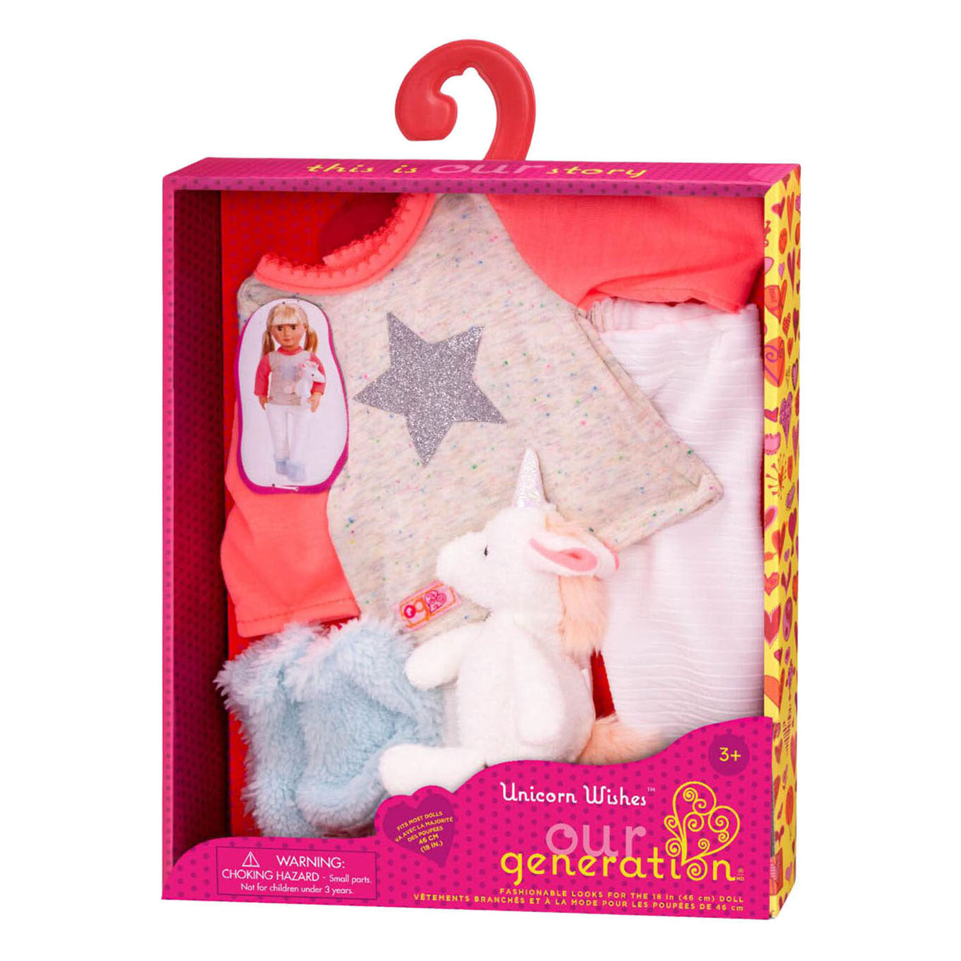 Outfit-Pyjama für Puppen 45 cm – Einhorn