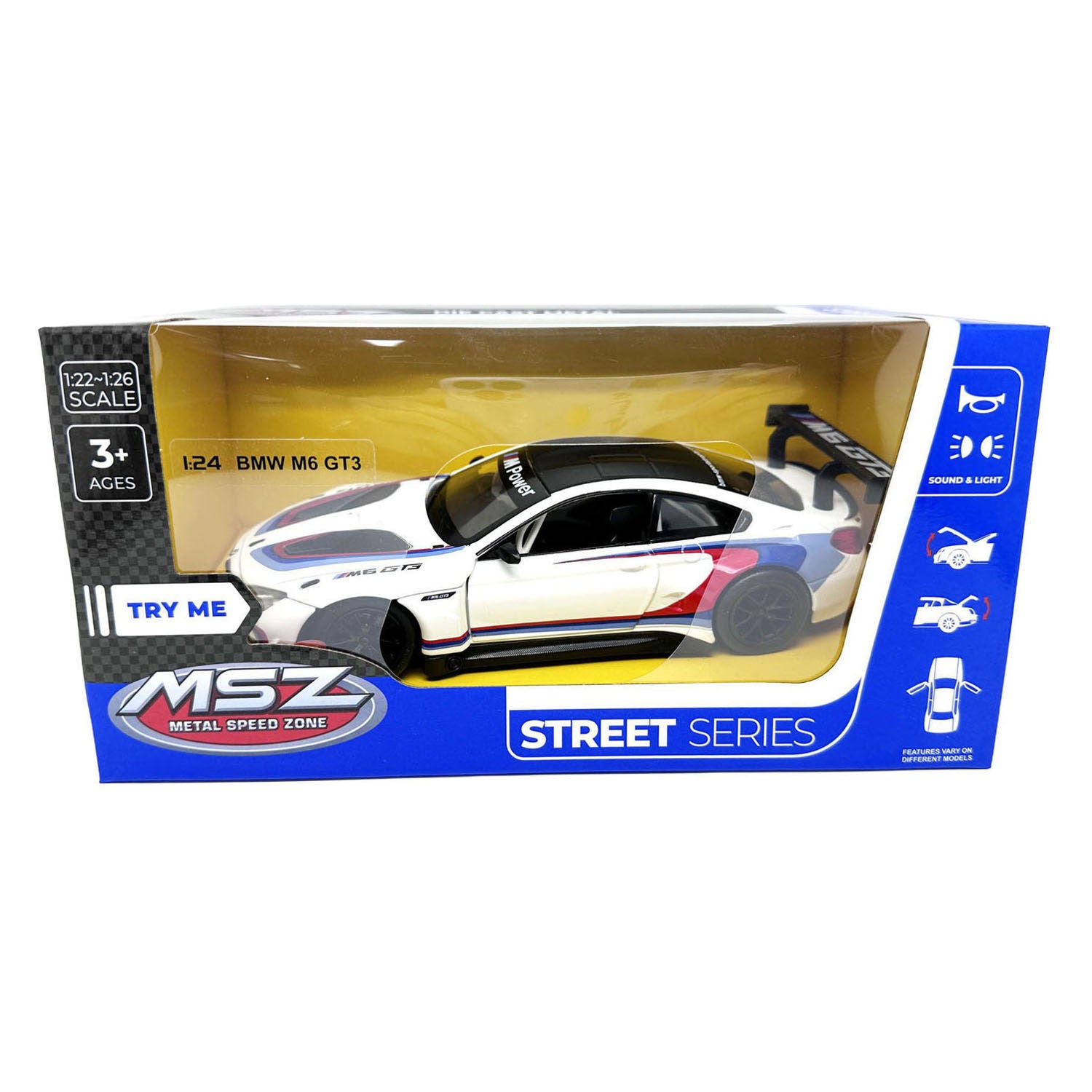 BMW M6 GT3 Druckgussauto mit Licht und Sound – 1:24