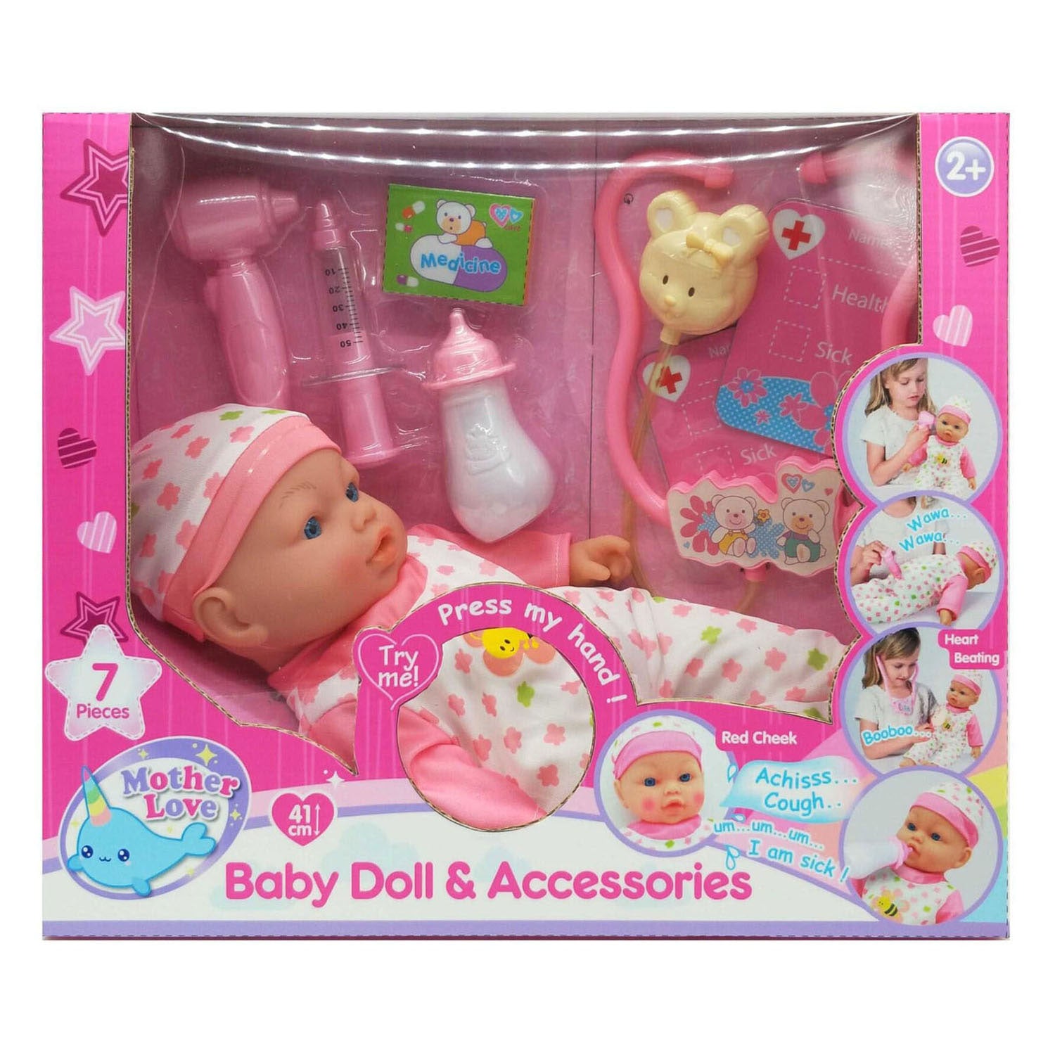 Kranke Babypuppe mit leuchtenden Wangen