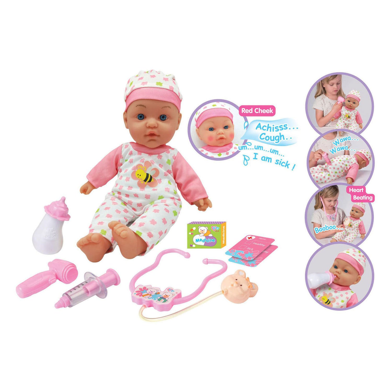 Kranke Babypuppe mit leuchtenden Wangen