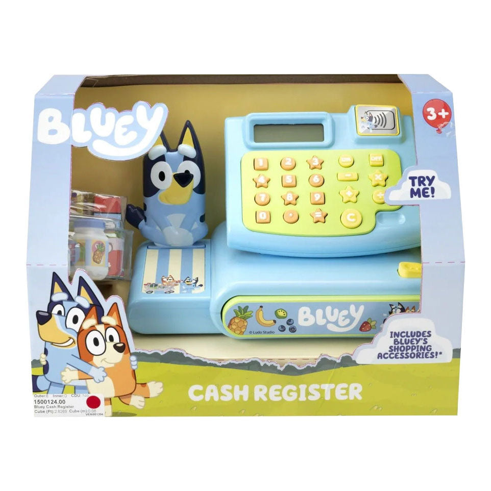 Blaue Registrierkasse mit Zubehör