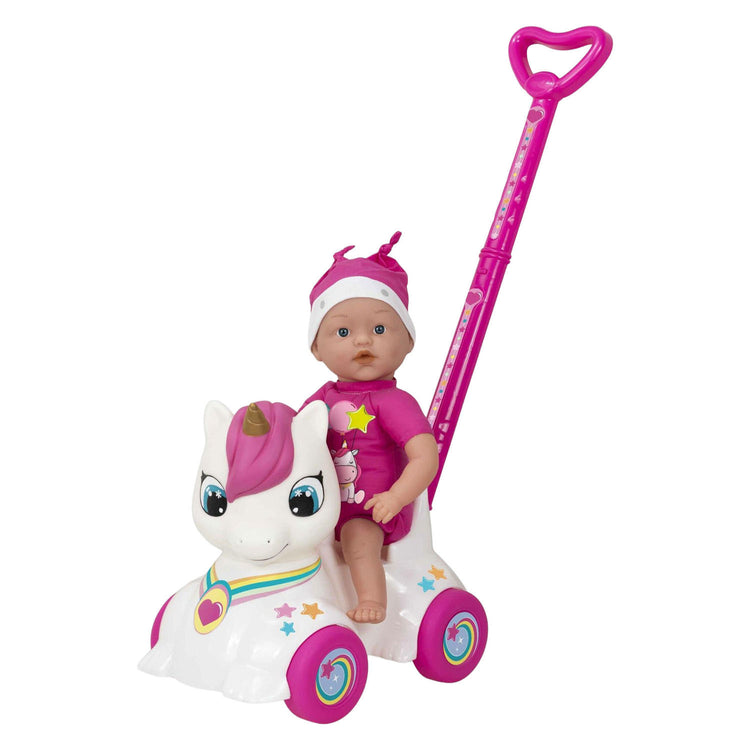 Dollicorn-Babypuppe mit Einhorn-Rutschauto – 37 cm
