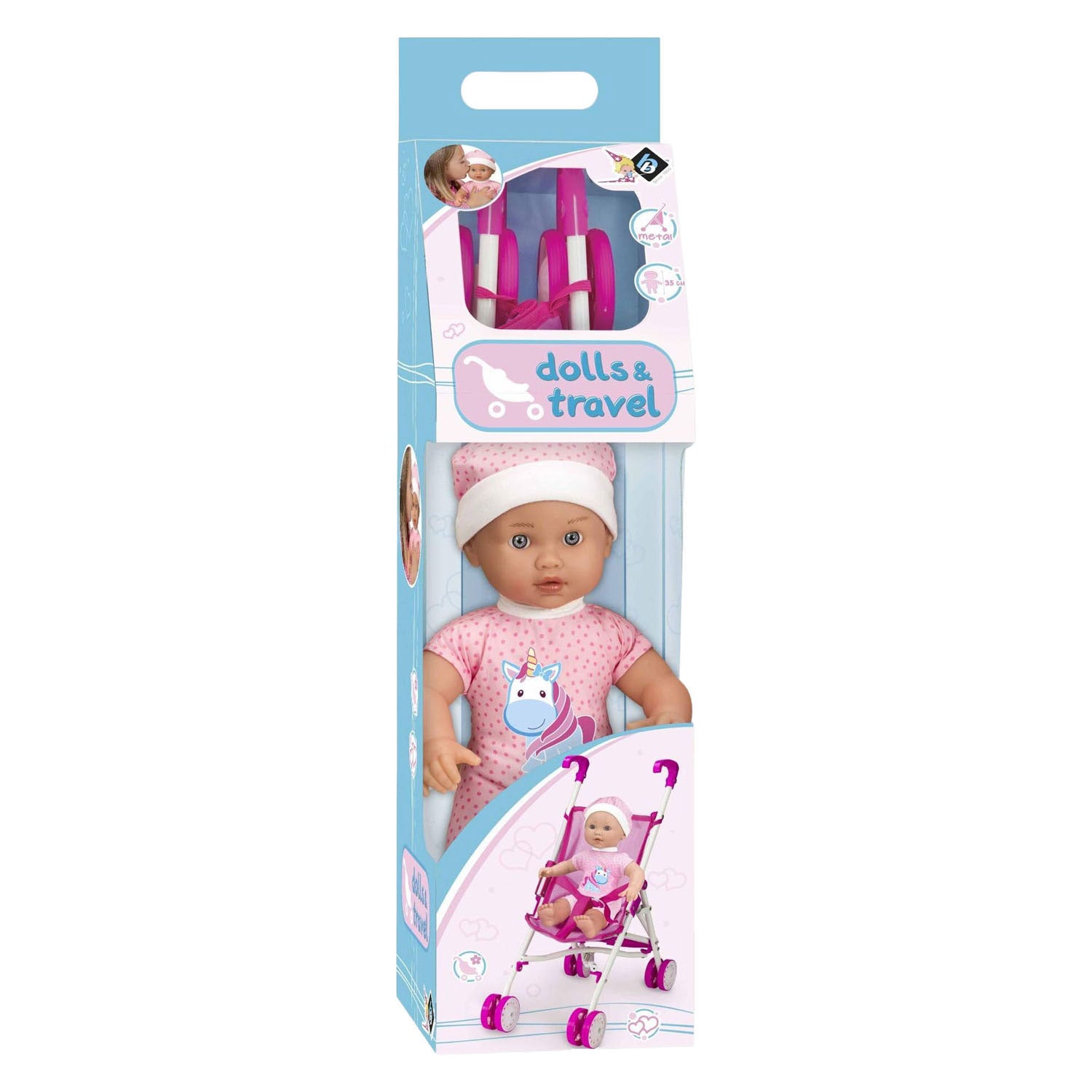 Babypuppe mit Kinderwagen – 35 cm