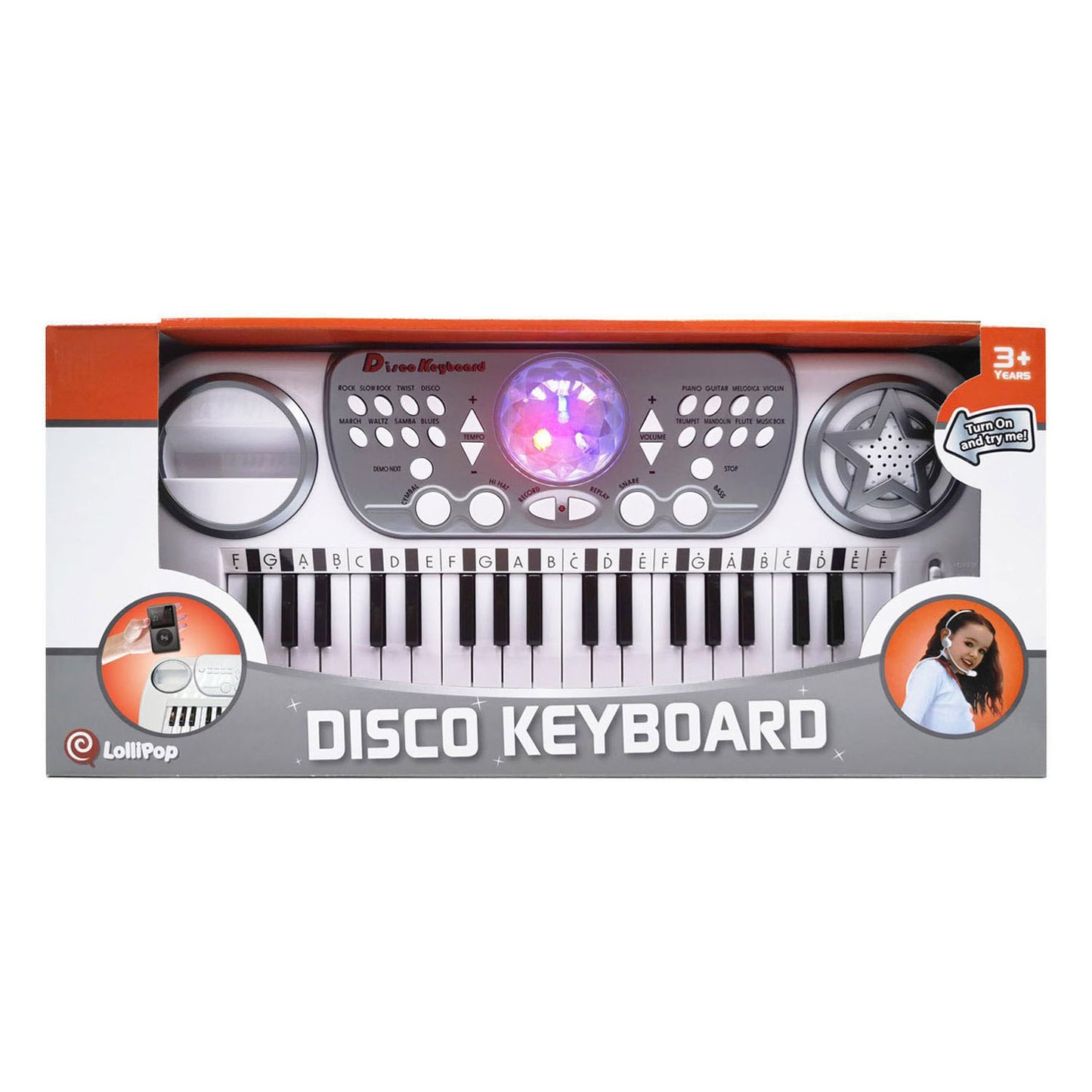 Imp Disco-Tastatur mit 37 Tasten, Discokugel und Hauptmikrofon