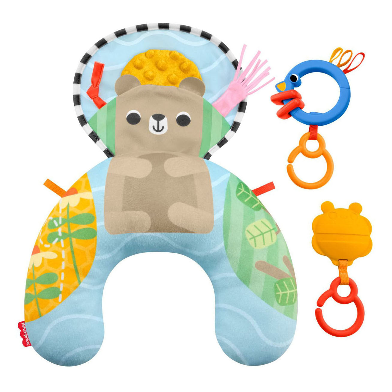 Fisher-Price Sensory Adventure Tummy Time Trainer – für Neugeborene mit Beißring und Rassel