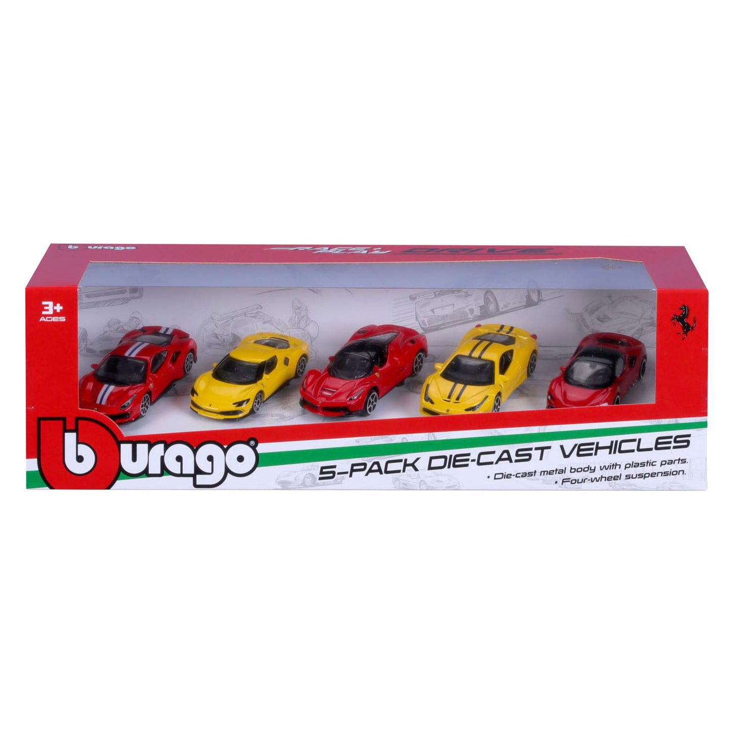 Burago Ferrari Druckgussautos 1:64 - 5 Stück.
