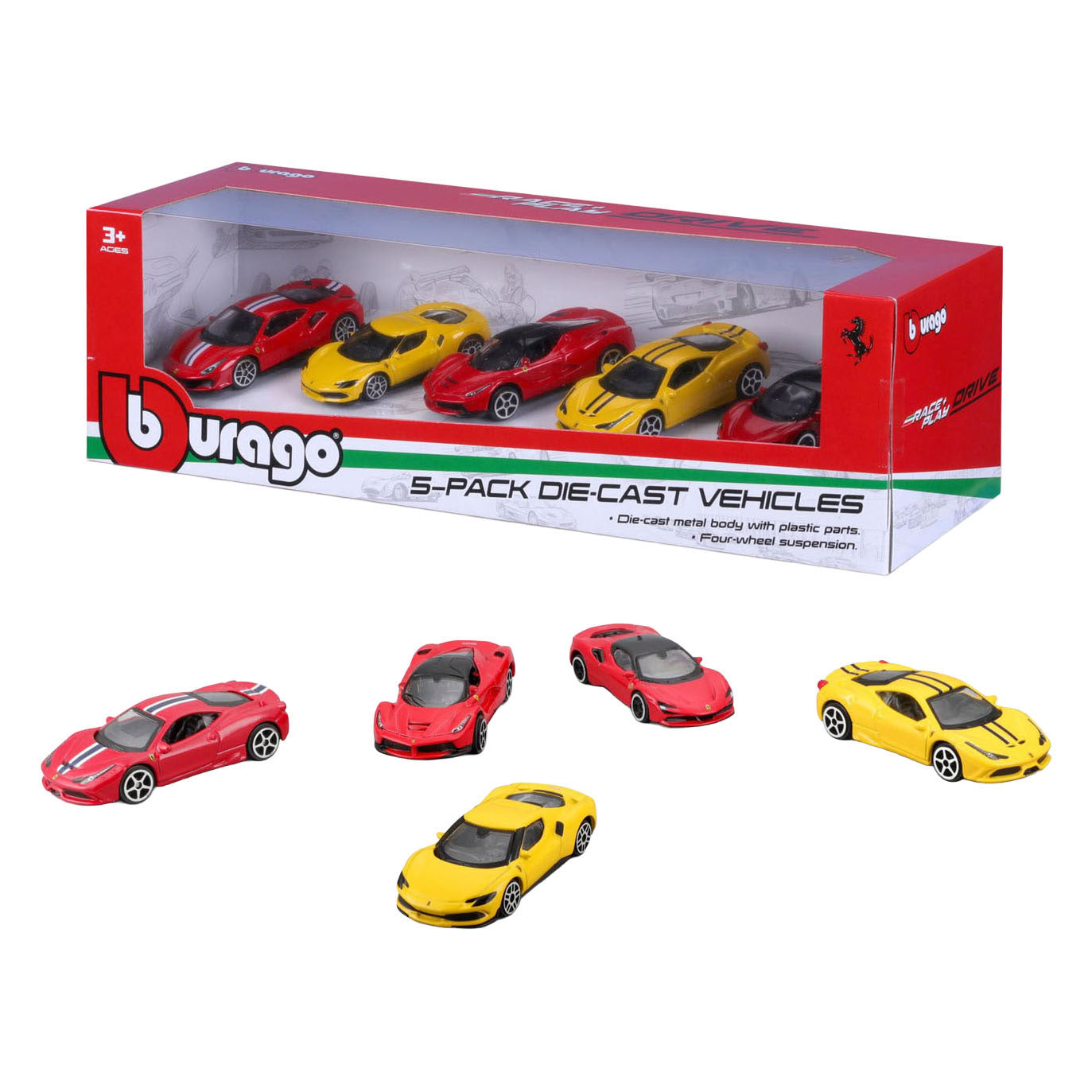 Burago Ferrari Druckgussautos 1:64 - 5 Stück.