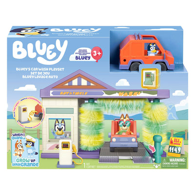 Moose Toys Bluey – Blueys Autowasch-Spielset – inkl. Blaue Spielfigur, Auto, Zapfsäule und Laden