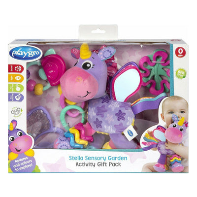 Playgro Geschenkset Stella Einhorn – Mutterschaftsgeschenk – Geschenkset – Hängespielzeug – 3 Beißbürsten – 3 verbundene Ringe