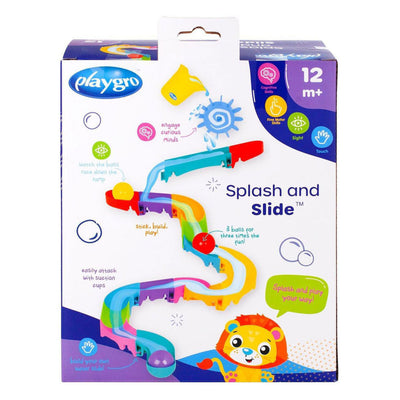 Playgro - Splash and Slide - Wasserfallrutsche - Badespielzeug - Kleinkindspielzeug - Babybadespielzeug - Babyspielzeug - Spielzeug 1 Jahr - Badespielzeug - Wassermurmelbahn - Wasserspielzeug Baby - Wasserspielzeug Kleinkinder - inklusive 3 Bällen