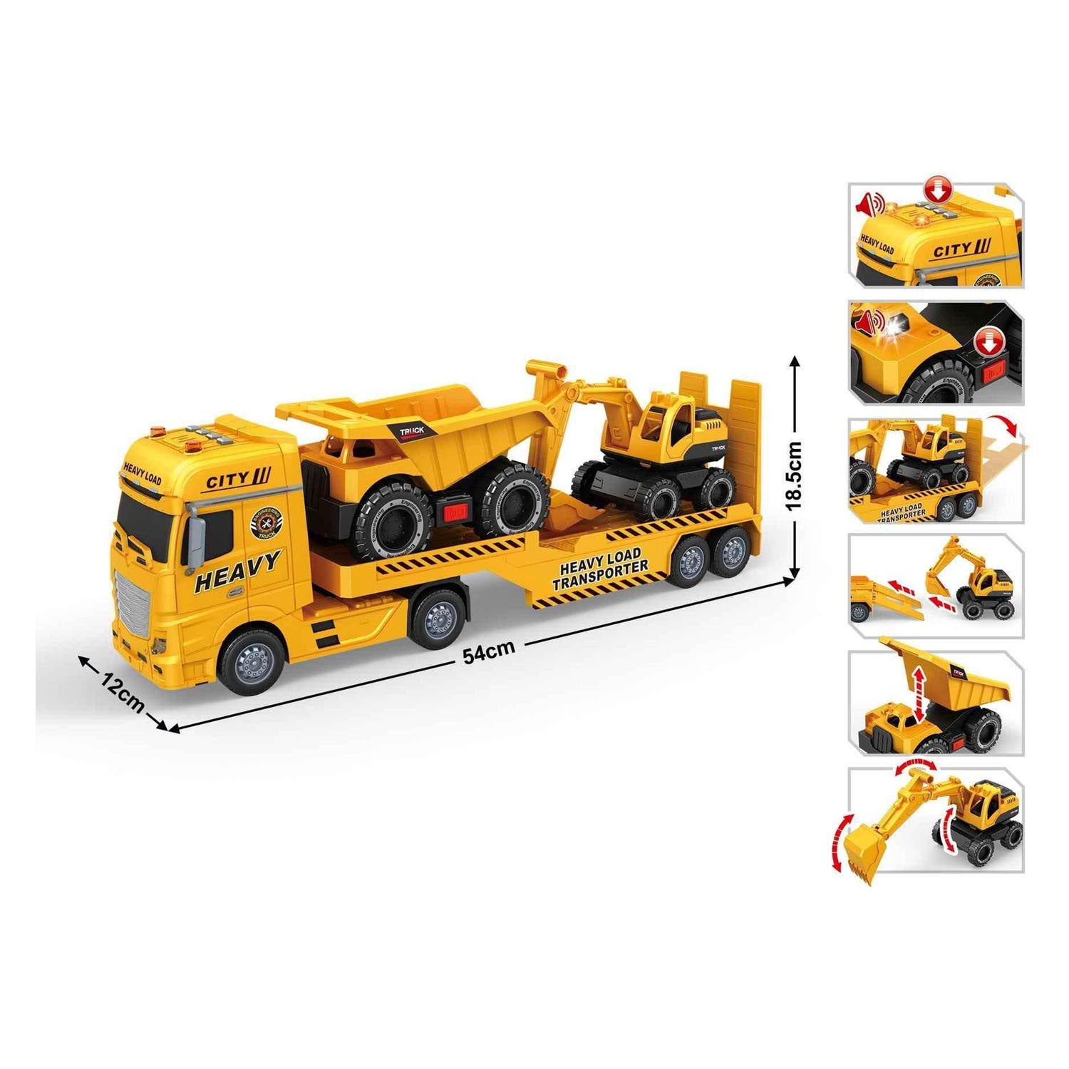 Tieflader mit Muldenkipper und Bagger – 54 cm