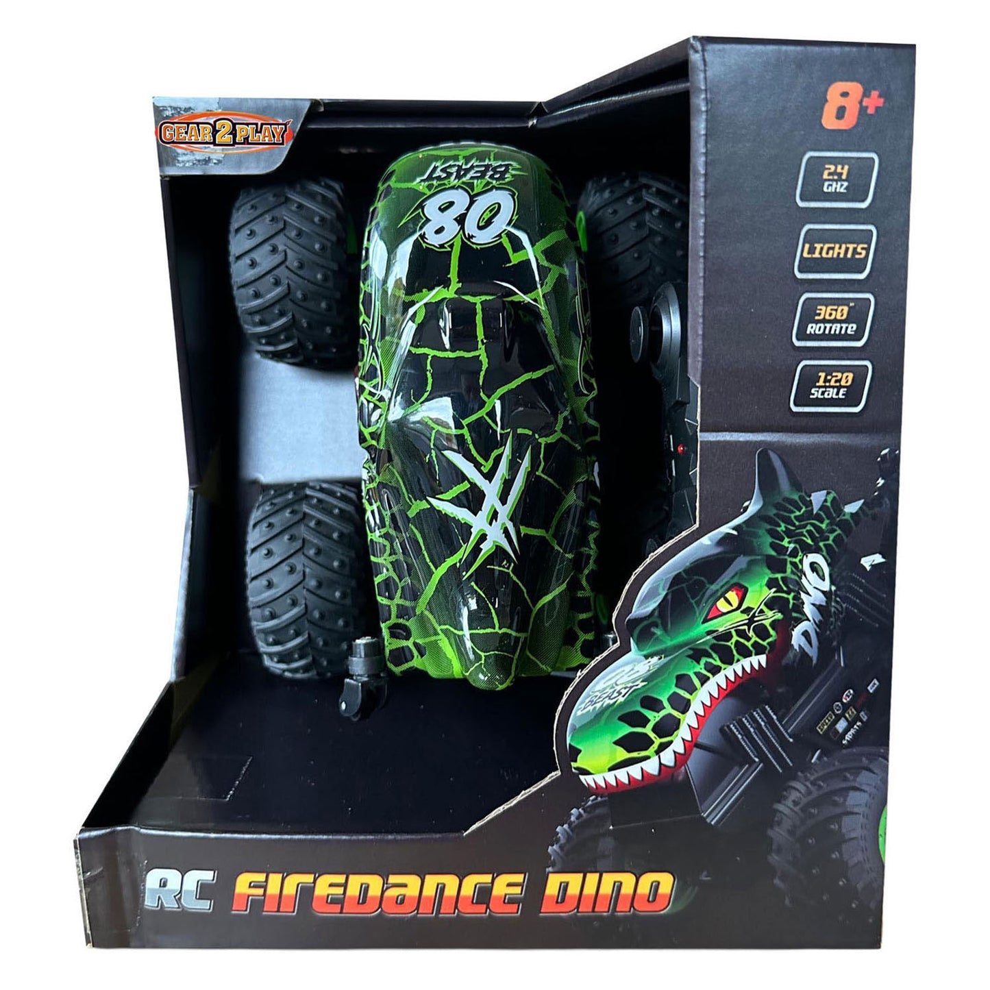 RC-gesteuertes 2,4-GHz-Firedance-Dino-Stuntauto – 1:20