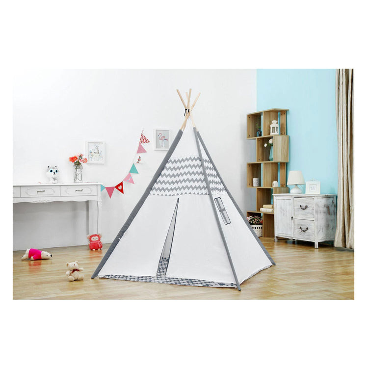 Tipi mit Holzstäben und Teppich – 120 x 120 x 150 cm