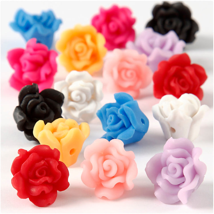 Creativ Company Tonrosen, D 16x10 mm, Lochgröße 0,5 mm, verschiedene Farben, 16 div. 1 Box