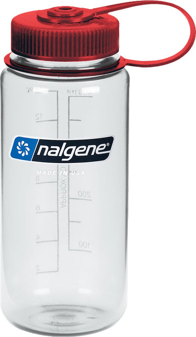 Nalgene – Weithalsflasche – Trinkflasche – Wasserflasche – auslaufsicher – 500 ml – BPA-frei – nachhaltig – klare rote Kappe