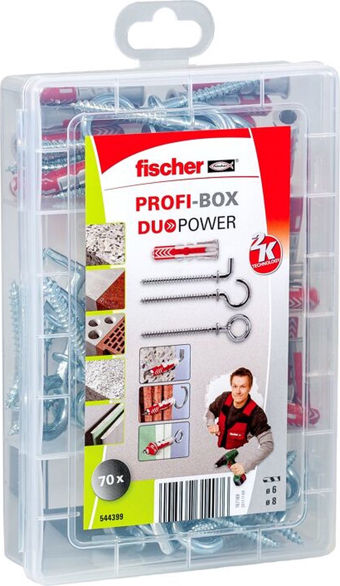 Fischer 544399 – Dübelsatz Schaberhaken – Autoklav Porenbeton – Mauerziegel – Beton – Gipsblock – Gipsphasenplatten – Gipskarton – Kunststoff – 70 Stück – Box (544399)
