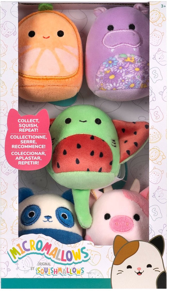 Jazwares Micromallows – 5er-Pack Plüsch-Squishmallows (Lai, Reshma, Scout, Orin, Hanna), 6 cm