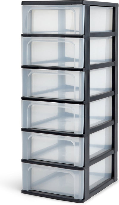 Iris-Organizer-Kommode-Schubladensystem A4 – 6 mittelgroße Schubladen – 6 x 7 l – Kunststoff – schwarz transparent