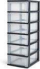Iris-Organizer-Kommode-Schubladensystem A4 – 6 mittelgroße Schubladen – 6 x 7 l – Kunststoff – schwarz transparent