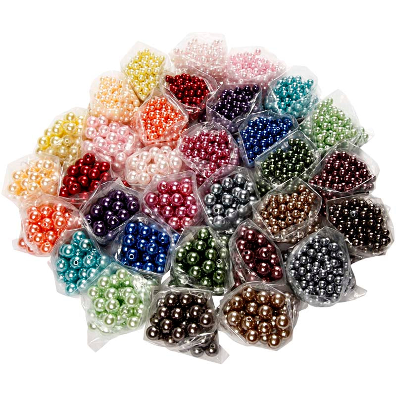 Creativ Company Perlen, D 6+10 mm, Lochgröße 1,5+2 mm, ca. 640+3040 Stück, verschiedene Farben, 32x20 g 1 Box