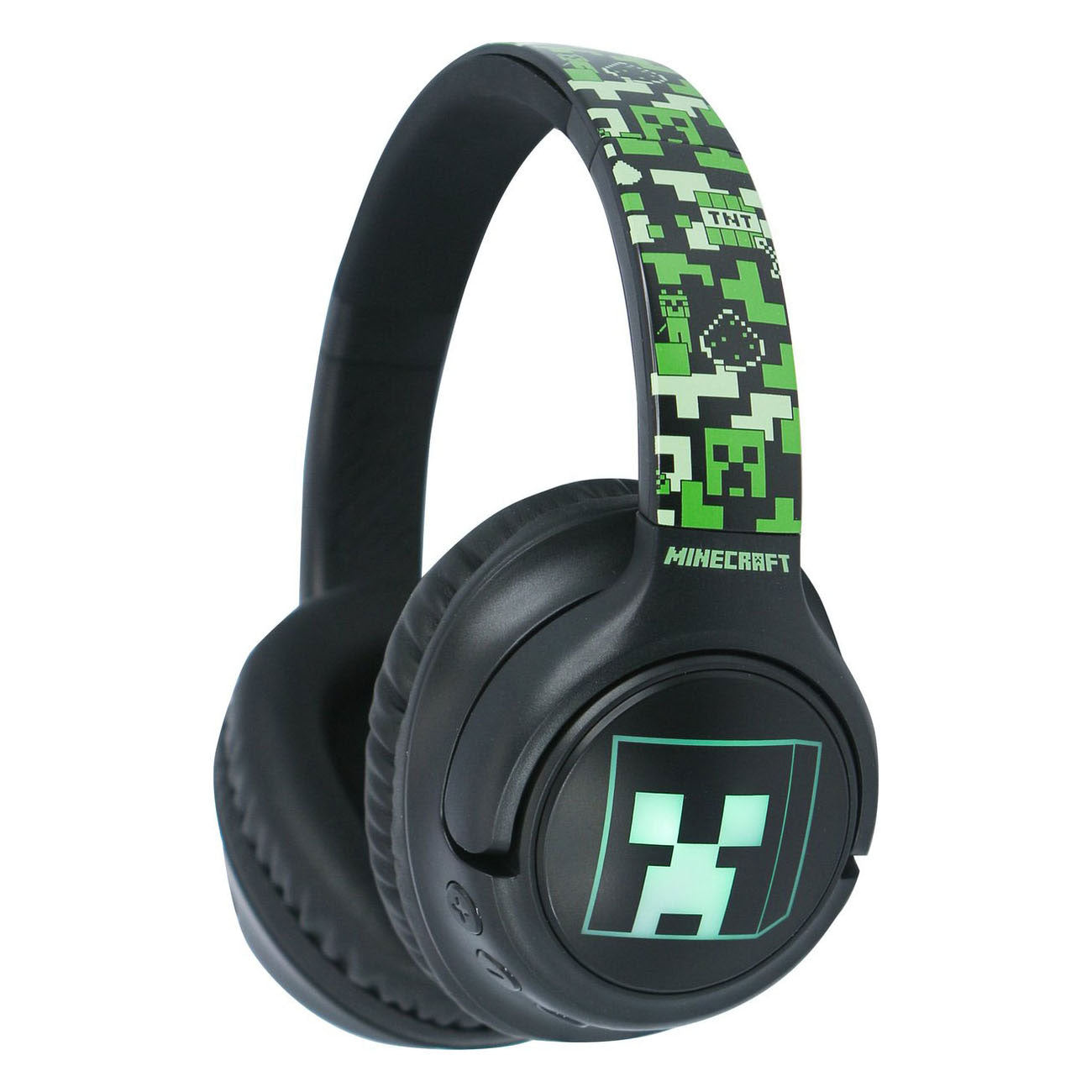Die LED der Minecraft-Bluetooth-Kopfhörer leuchtet auf
